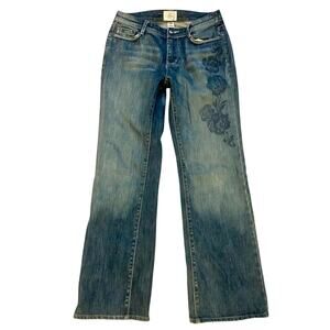 White House Black Market Womens 4S Jeans Bootcut Blanc Petite Blue Rose Print